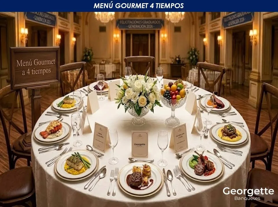 Montaje de menú gourmet de cuatro tiempos